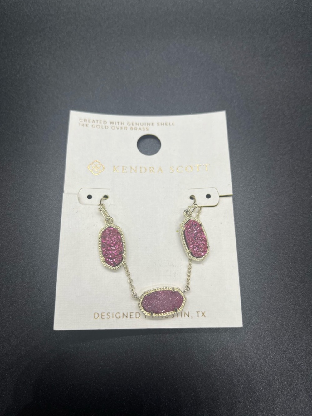 Kendra Scott Pink Druzy Necklace and Earrings - Gold Trim